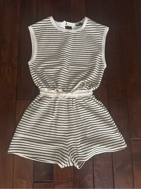 Vici Cream & Black Striped Sleeveless Knit Romper
